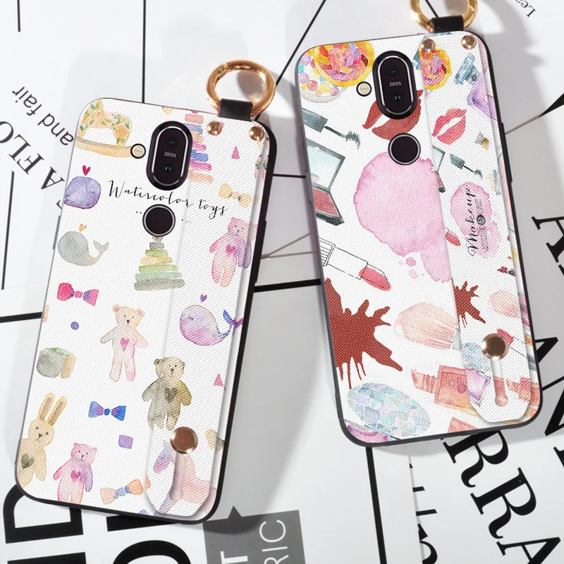 

Matte Phone Case For Nokia X7 Case 8.1 Back Frosted Sext Lip Cover For Nokia 8.1 X7 6.18'' Ring Strap Stand Case