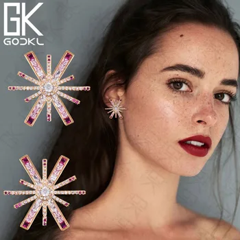 

GODKI NEW Fireworks Design Cubic Zirconia Statement Stud Earrings For Women Wedding Ear Candy Earrings Jewelry Accessories 2018