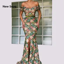 Потрясающий с блестками сексуальный с плеча сторона Сплит элегантные платья для выпускного Бальные платья русалки красный ковер платье на заказ