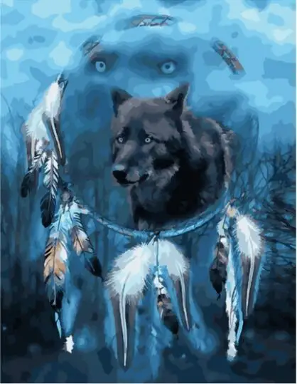 Wolf dream catcher Diy oil painting by numbers animals wall decor canvas picture for living room Modular coloring paint by number craft