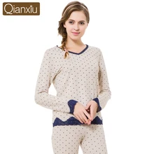 Осень XXL пижамы женские милые женский пижамный комплект хлопковый пижамный комплект дамы длинный рукав v-образным вырезом воротник футболка+ брюки