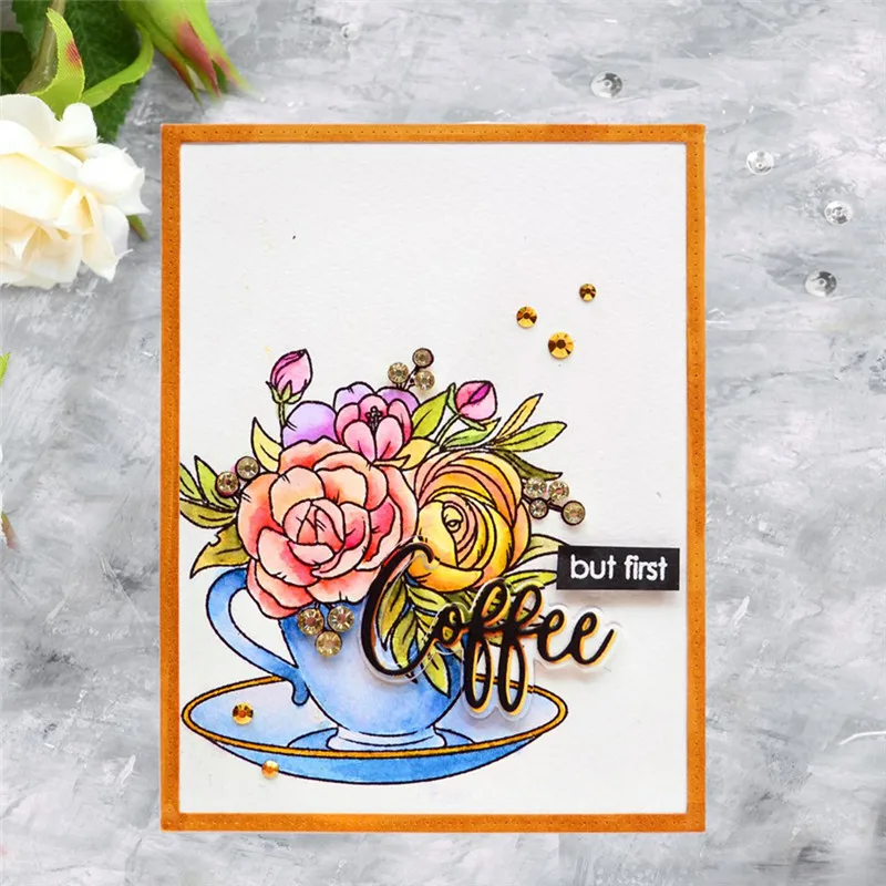 

Naifumodo Flower Metal Cutting Dies and Stamps Clear Scrapbooking Letter Craft Dies A Cup of Thanks Die Cuts for Card Making
