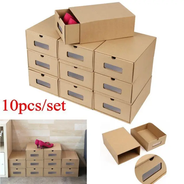 10 PCS Foldable Cardboard Shoe Boxes Universal Home Organizer Stackable