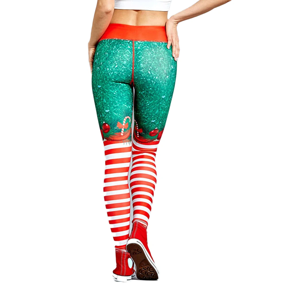 Женские рождественские леггинсы для фитнеса из полиэстера красные рождественские полосатые спортивные Леггинсы с цифровой печатью брюки Стрейчевые штаны для йоги