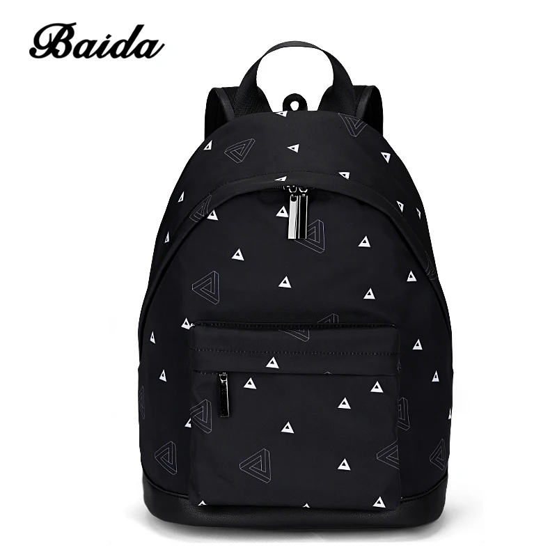 BAIDA Back to school Backpacks Black Triangle Printing women's backpack