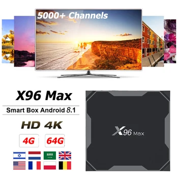 

X96 Max 4G/64G Android 8.1 TV Box with 1Year 5800+Swedish French Dutch Israel France LiveTV Smart TV Set top Box
