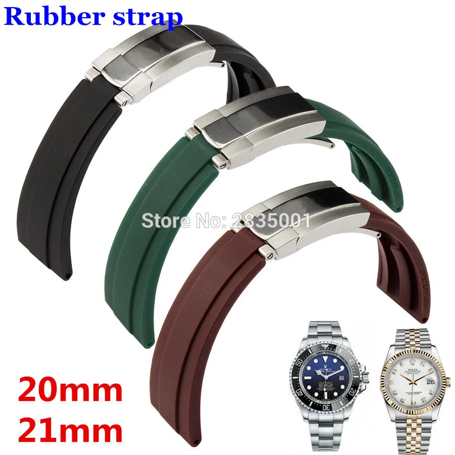 

Durable Silicone Rubber Watchband Green Black Brown Strap&Oyster Buckle 20mm 21mm for RX Deepsea/Daytona/Explorer Watch Men Sale