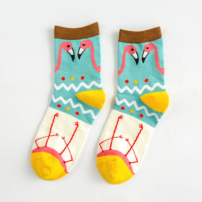 Женские забавные носки в стиле Харадзюку милые носки с рисунками животных, фламинго хлопковые короткие Носки с рисунком птицы носки для скейтеров skarpetki damskie Sokken