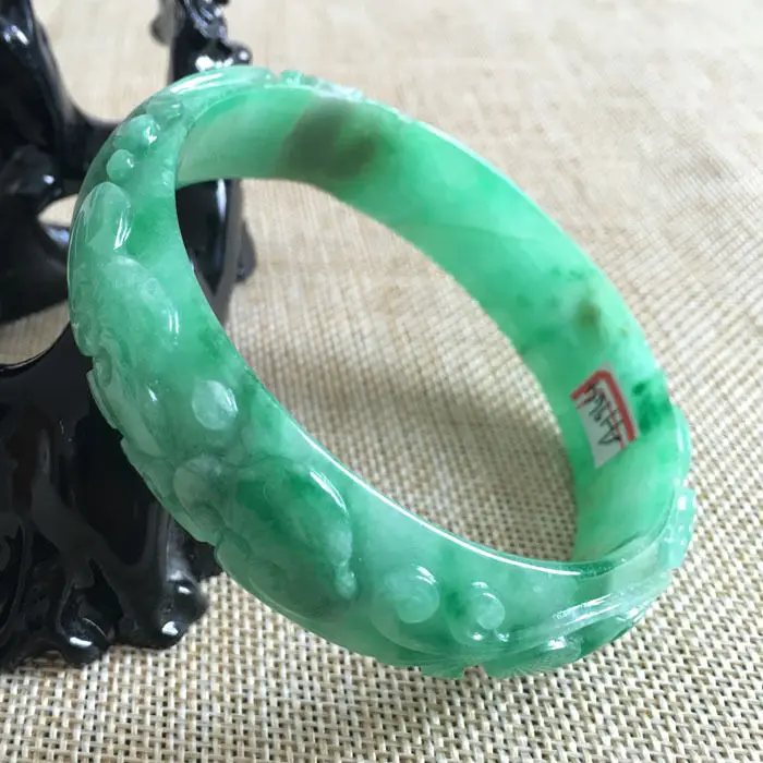 

A-1944 Chinese Hand-carved Green Jadeite stone Gems Bangle Bracelet 67mm