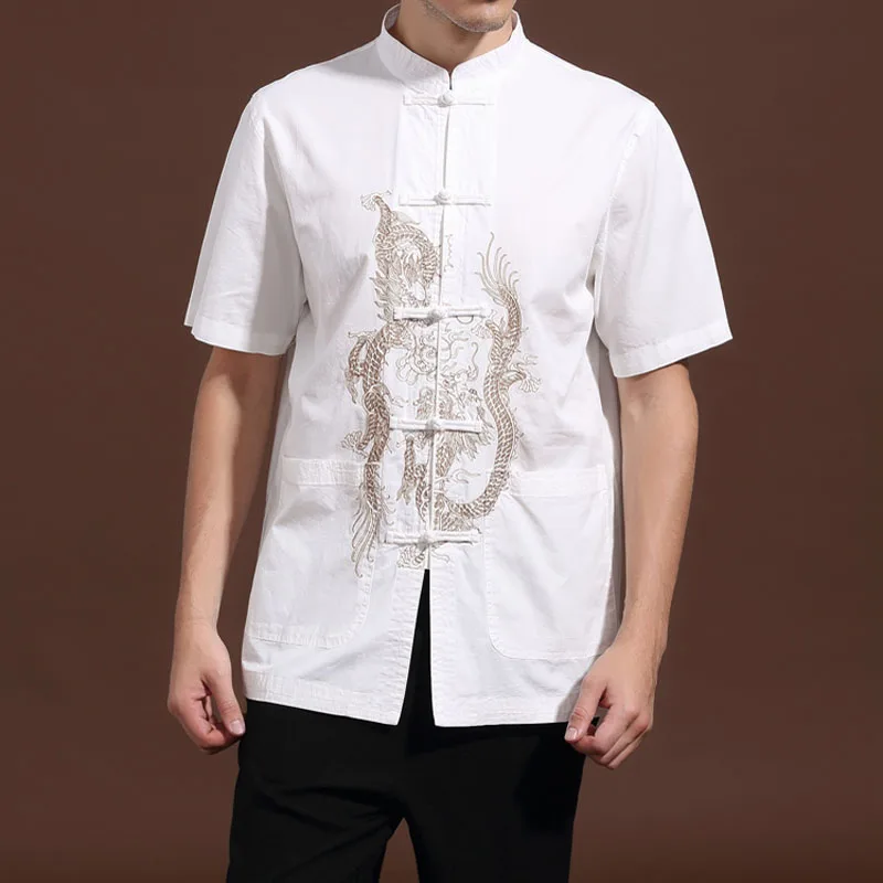 Мужская рубашка с вышитым драконом 100% хлопок M L XL XXL 3XL MS2015034|dragon kung fu|tops chinesechinese