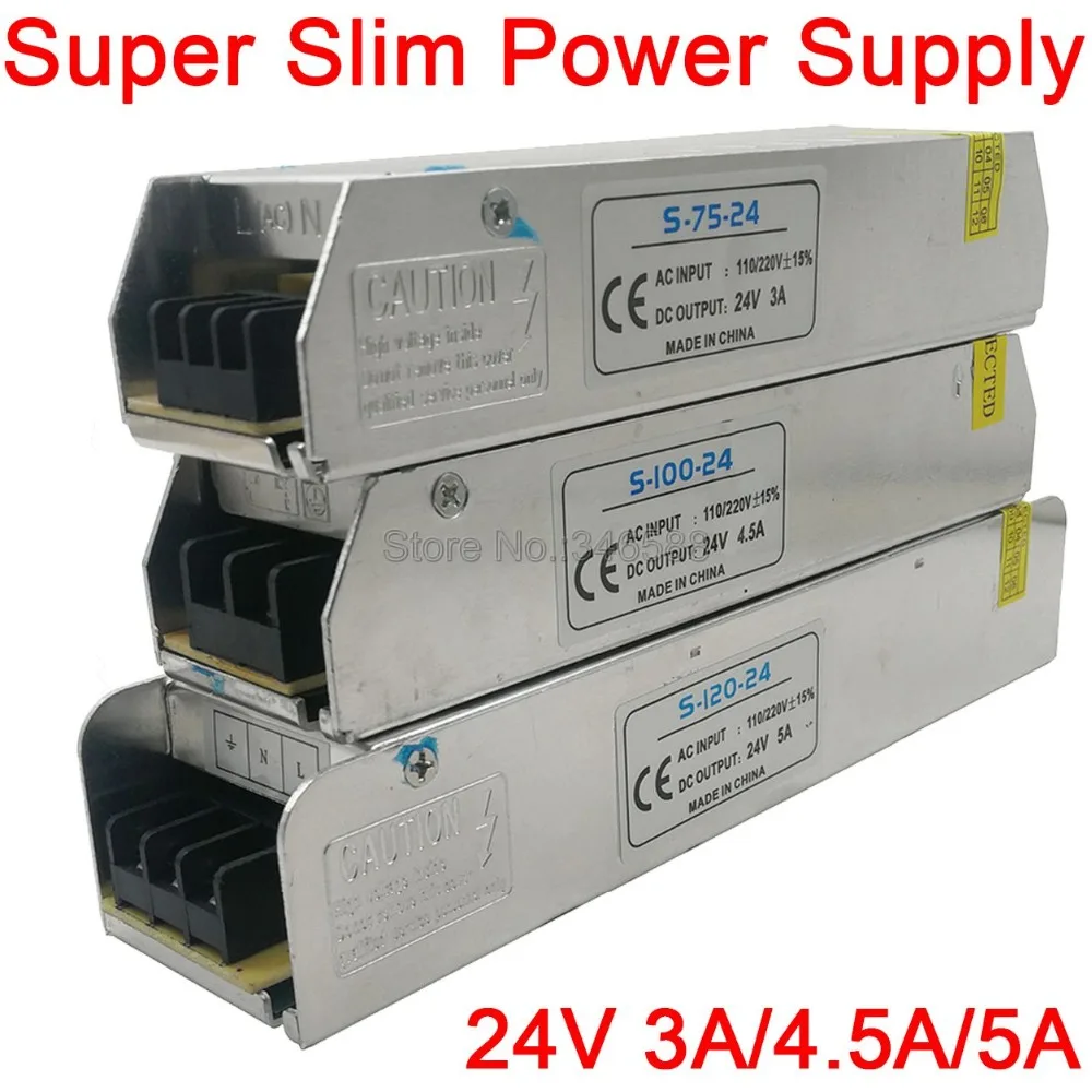 AC110V 220 V do DC24V AC-DC sterownik stałego napięcia przełącznik zasilania Slim rozmiar paska 24 V 3A 75 W 4.5A 100 W 5A 120 W