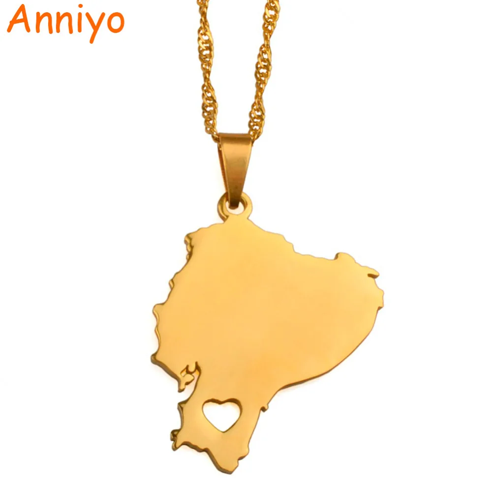 

Anniyoc Ecuador Map Pendant & Necklaces for Women Gold Color Charm Maps Jewelry Ecuadorian Patriotic Best Gifts #017521