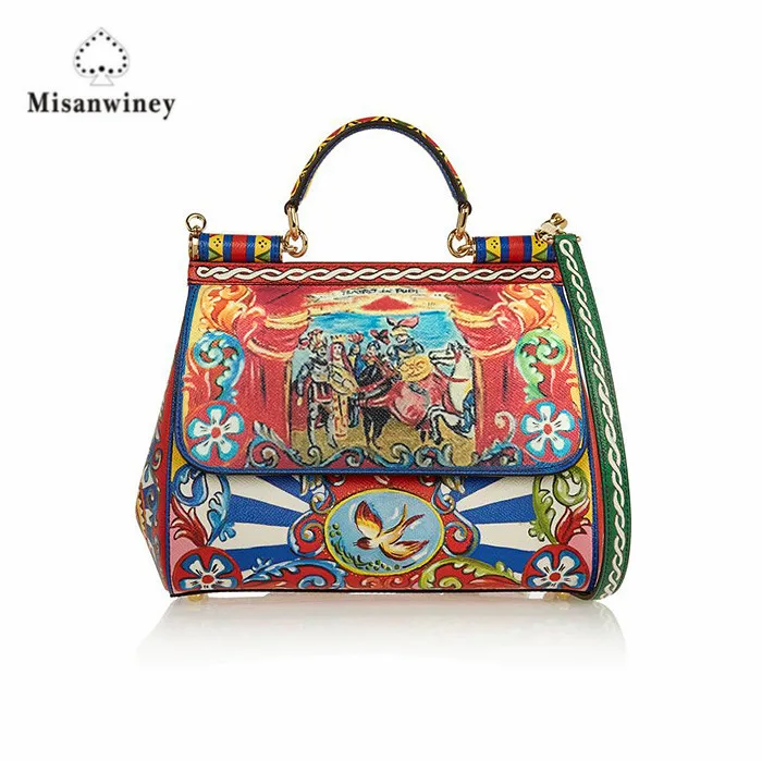 

Sicily Bag Luxury Designer Inspired Women Medium Carretto-Print Multicoloured Leather Bag Casual Female Bag
