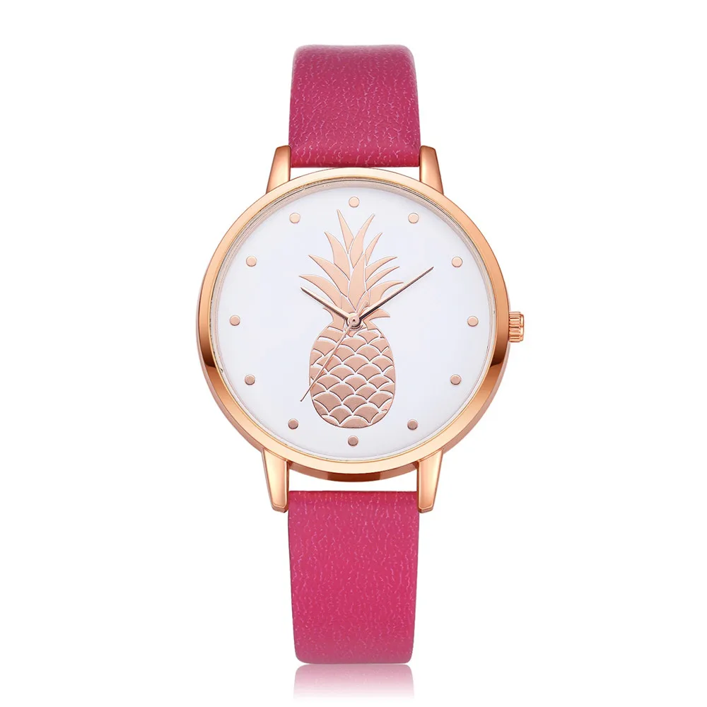 FanTeeDa, новинка, Ананасовый Узор, циферблат, наручные часы для девушек, кожаный сплав, аналоговые женские кварцевые часы, браслет, relogio 30Q - Цвет: hot pink