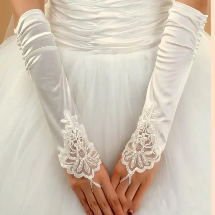Горячие свадебные перчатки для невесты Половина рукава Кружева перчатки с украшением из бисера дешевое свадебное платье аксессуары