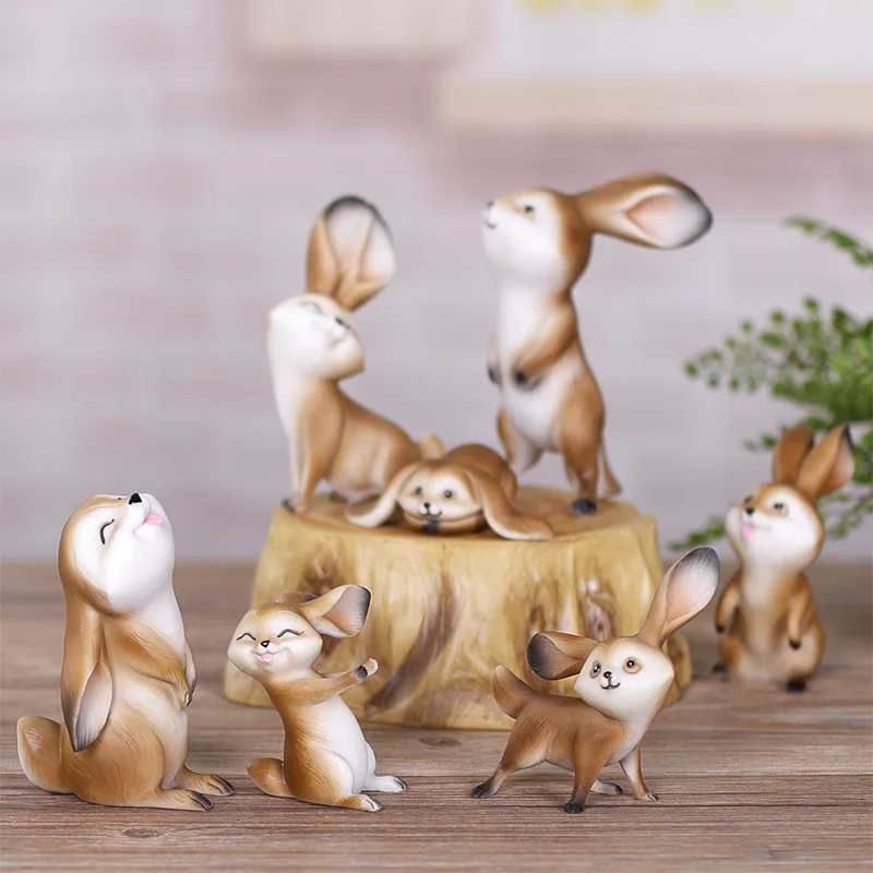 Set of 7 Decorative Resin Bunny Rabbits Figurines Desktop Animal