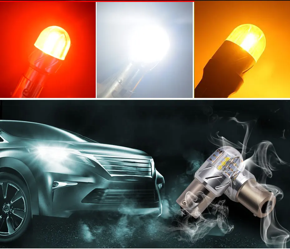 2X 12V-24V S25 P21W 1156 BA15S Led Light Blub 3030 6 LED Yellow White Reverse Light Backup Lamp Tail Bulb Turn Signal Lights (8)