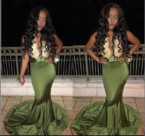 Olive Green Evening Gown