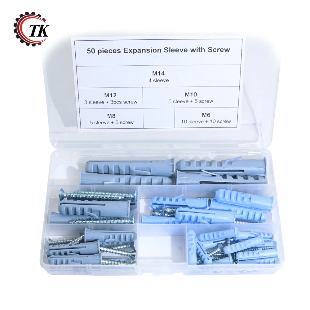 Transkoot 50pcs Plastic Head Self Expansion Sleeve Drilling Drywall