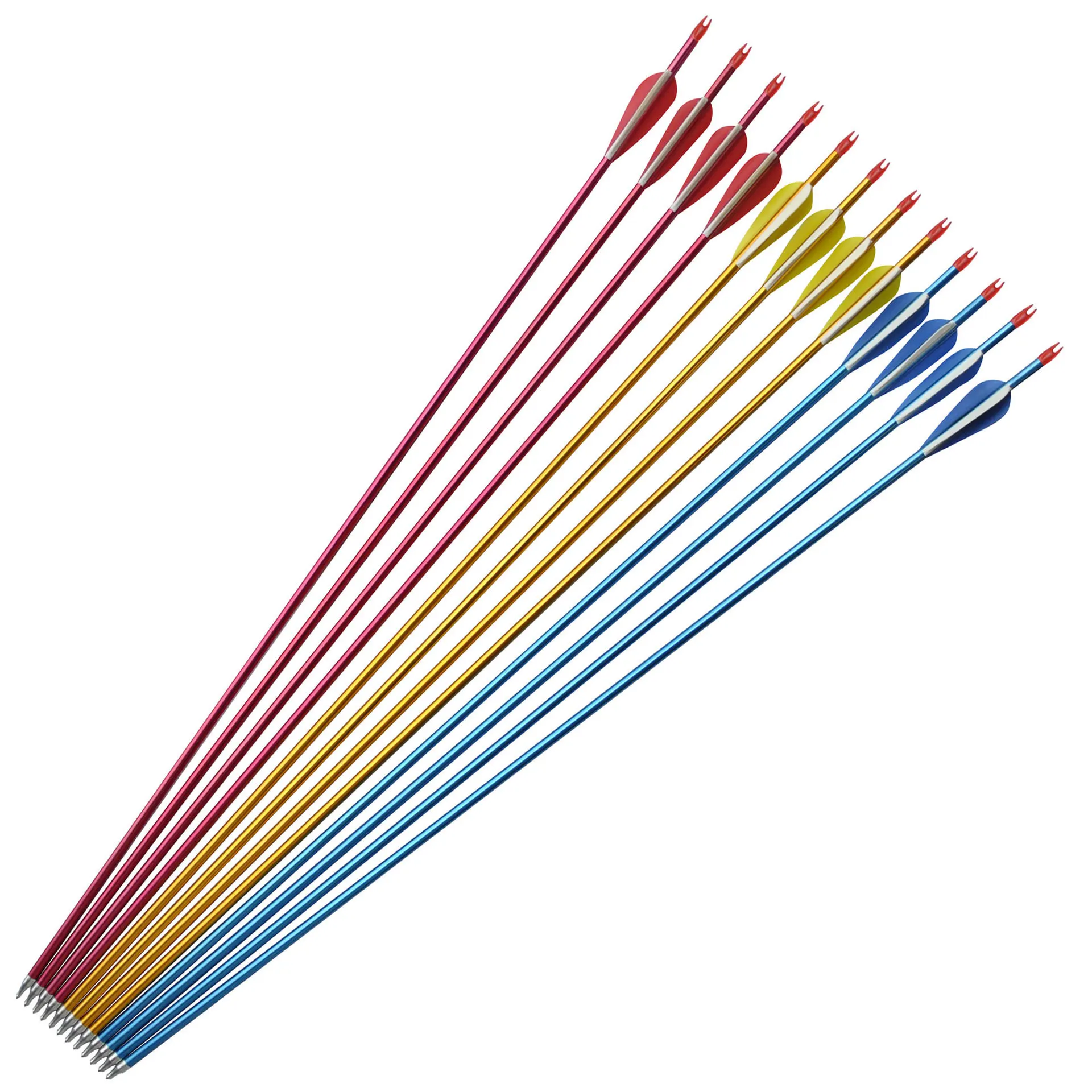 

12 PCS Coloured Aluminum Arrow 7.6mm Replaceable Metal Alloy Arrow Bow and Arrow Support Archery Reflexive Bow Straight Draw Bow