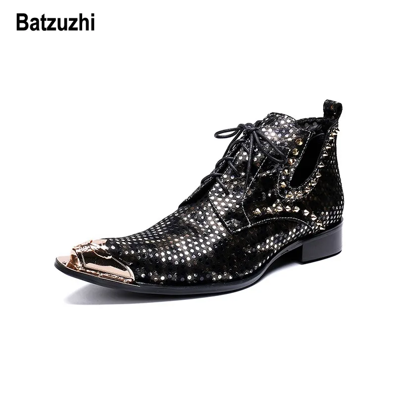 Ботинки Batzuzhi мужские кожаные Италия модные черные заостренный носок