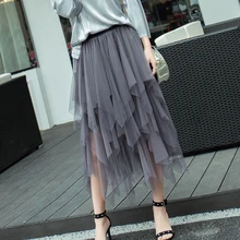 Saias Faldas Jupe Femme фатиновые юбки женские модные эластичные юбки-пачки с высокой талией Длинные асимметричные юбки миди юбка