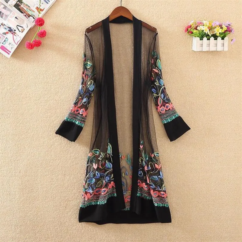 

Women National style Embroidered lace jacket Sun protection clothing Ladies Summer women plus size Cardigan Holiday tops p1096