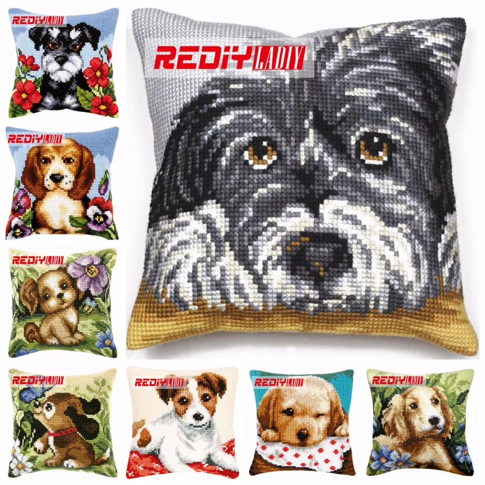 LADIY Cross Stitch Cushion Cover Animals Acrylic Yarn for Embroidery