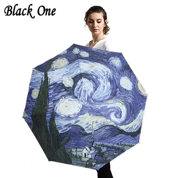 

New Year Gift Umbrella Rain Women Fashion painting Parasol Male Three Folding Waterproof Novel Umbrellas paraplu guarda sol