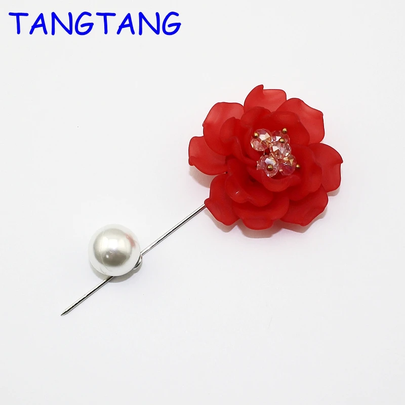 

Fashion Scarf Clips With Plastic Beads Resin Flower Deep Red Blue Handmade Simulated Pearl Pins Women Brooch Pin For Coat BH8168