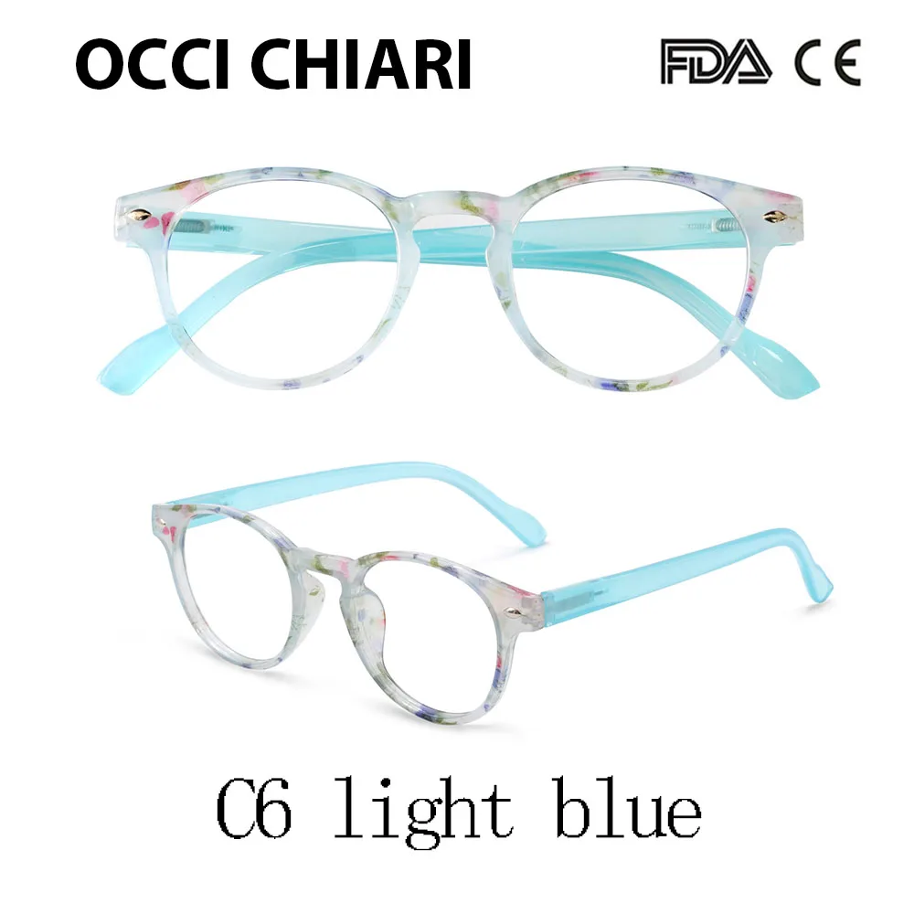 OCCI CHIAR, круглые очки для чтения, 1,25, Анти-усталость, дальнозоркость, очки, оправа для женщин+ 1,75+ 2,25+ 2,5+ 2,75+ 3+ 3,5 - Цвет оправы: C6 light blue