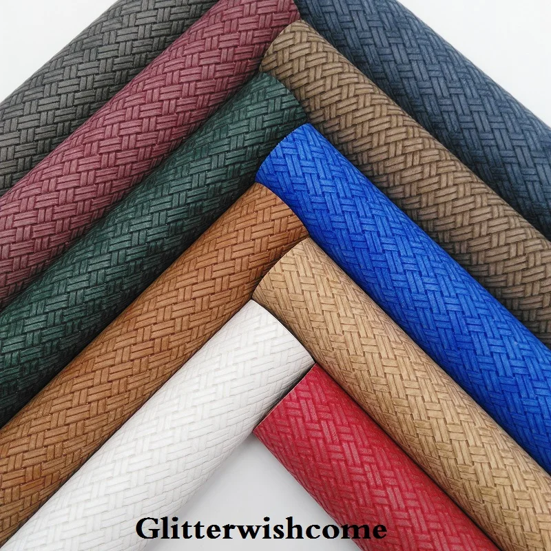 

Glitterwishcome 21X29CM A4 Size Vinyl For Bows Embossed Weaving Grain Leather Fabirc Faux Leather Sheets for Bows, GM158A