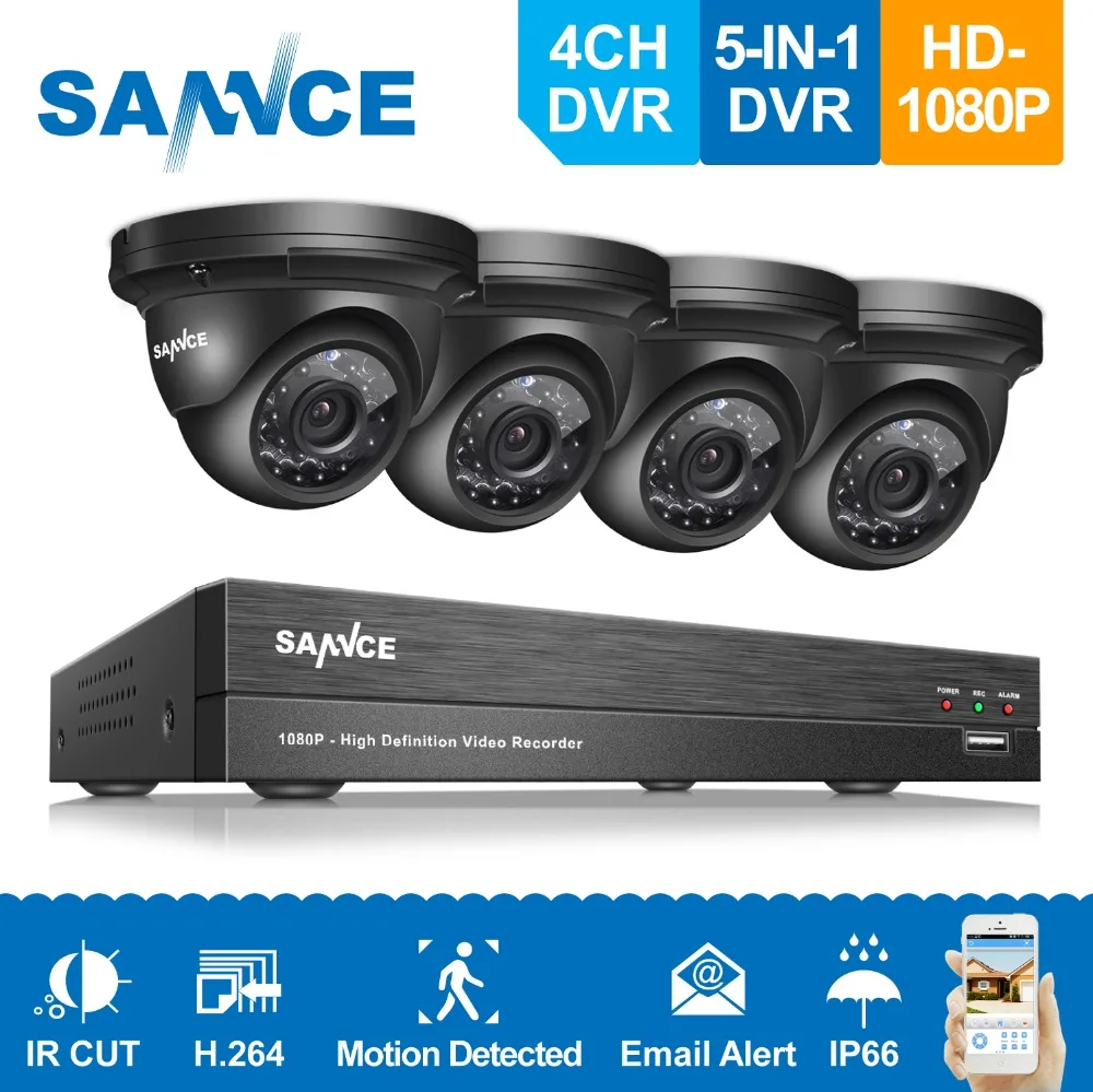 

SANNCE 4CH DVR Kit Security Camera 4ch 1080P CCTV System 4pcs TVI Security Camera 2.0mp Surveillance System 5in 1 DVR Kit IR-CU