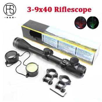 melhor Visão óptica Tático 3-9x40 Vermelho Verde Retículo Vista Scope Sniper Tiro Riflescope Caça Ao Ar Livre Escopo 11mm 20mm Ferroviário