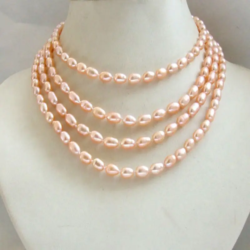 

48 inch genuine cultured natural rice freshwater pearl necklace wrap Sweater chain 5-8mm