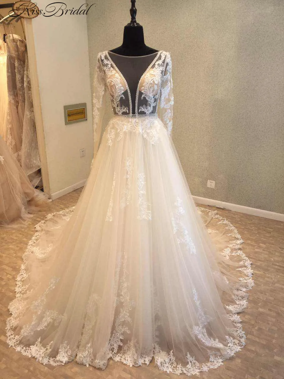 Vestido de noiva новые длинные свадебное платье 2018 Совок одежда с длинным рукавом Часовня Поезд аппликации тюль-line невесты платья 2017