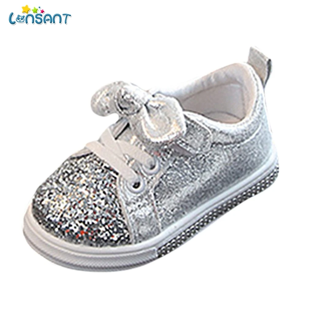 LONSANT/Обувь для маленьких девочек; обувь для малышей; детская обувь для маленьких девочек и мальчиков; спортивные кроссовки с блестками и бантом; обувь для девочек