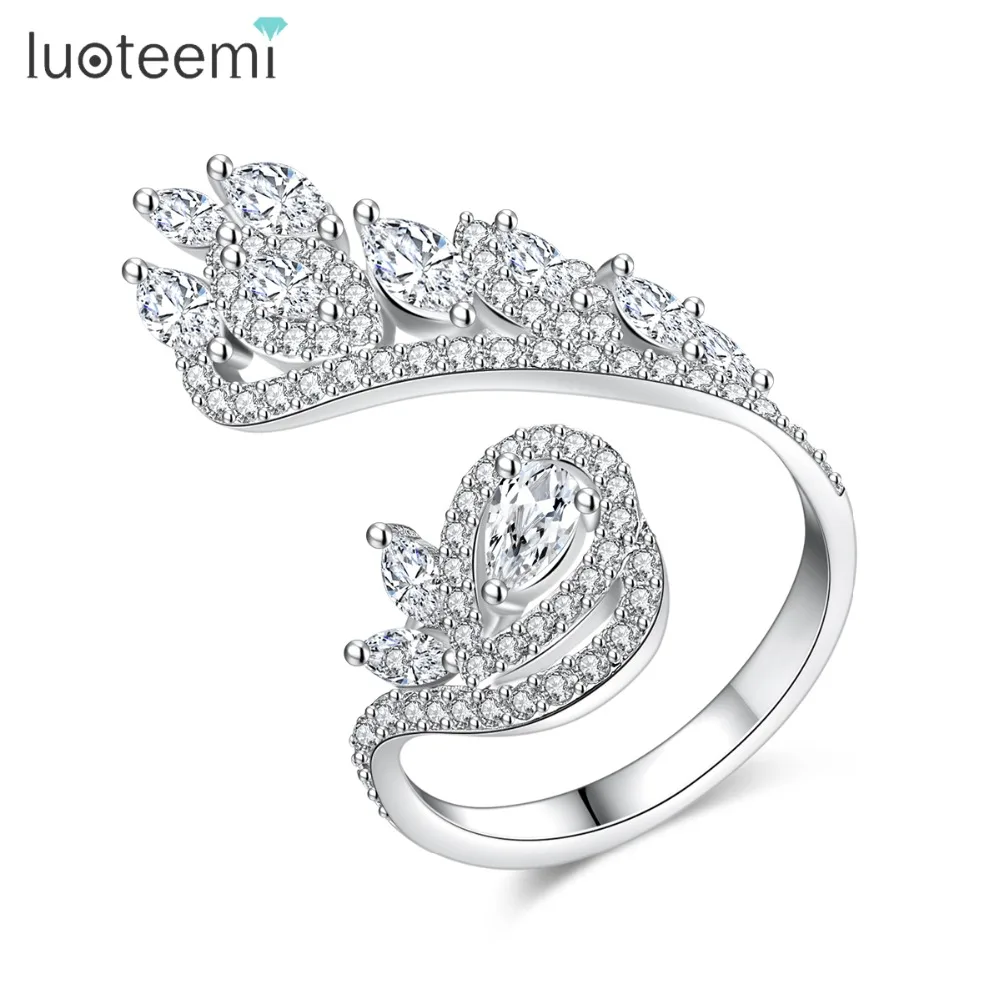 

LUOTEEMI Exquisite Adjustable Open Ring for Women Party or Dating Luxury CZ Cute Irregular Unique Female Anillos Christmas Gift