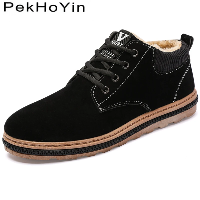 

New Fashion Sneakers Winter Warm Flock Non-slip Men Casual Shoes Black Footwear Male Snow Shoes Rubber Outdoor Men Walking Shoes