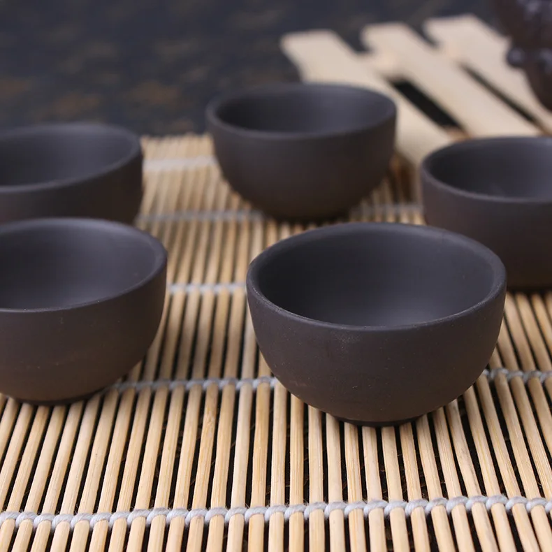 Chinese Dragon Kung Fu Tea Sets,Yixing Purple Clay Teapot 210ml,Black Teacup,1 Pot + 6 Cups Tea Service High Quality Set
