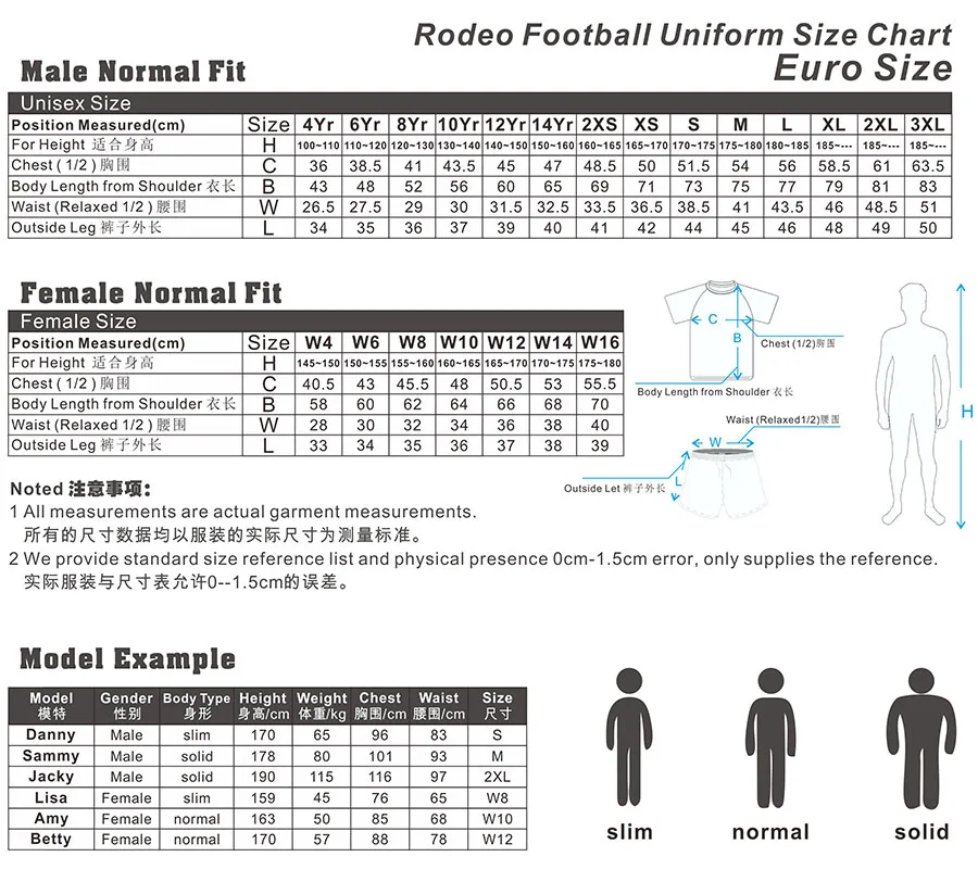 004 Rodeo Football UM Size Chart M003M004W008W009