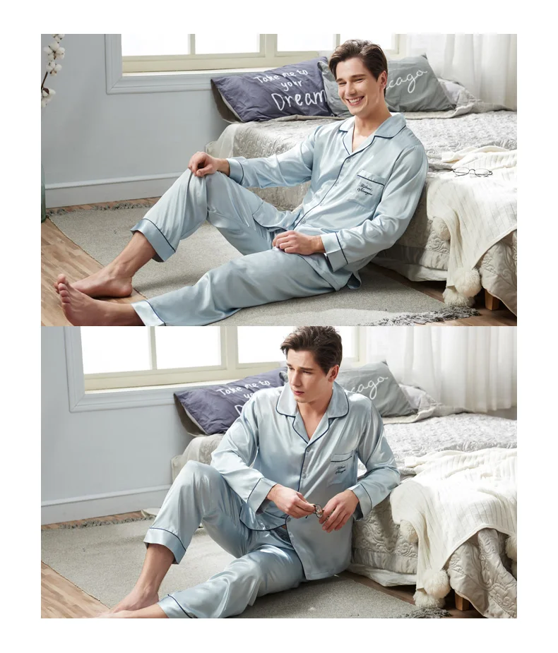 CherLemon, парные одинаковые одноцветные пижамы, женские атласные пуговицы для пижамы, длинные пижамные комплекты, мужские весенние классические шелковистые пижамы