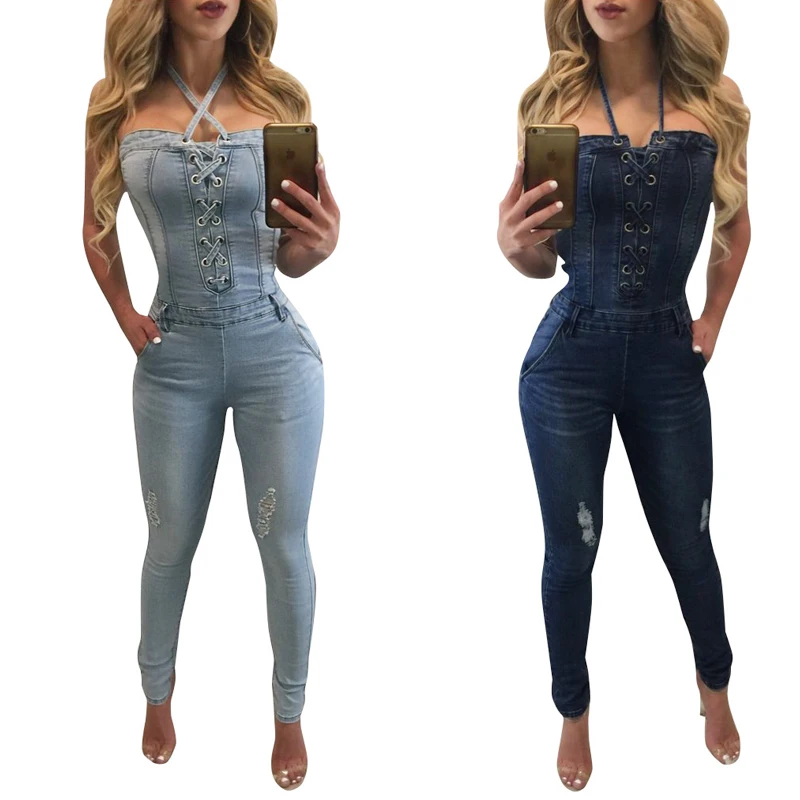 Pants Jumpsuits Women Overalls Jeans Jumpsuit Casual Hole Denim