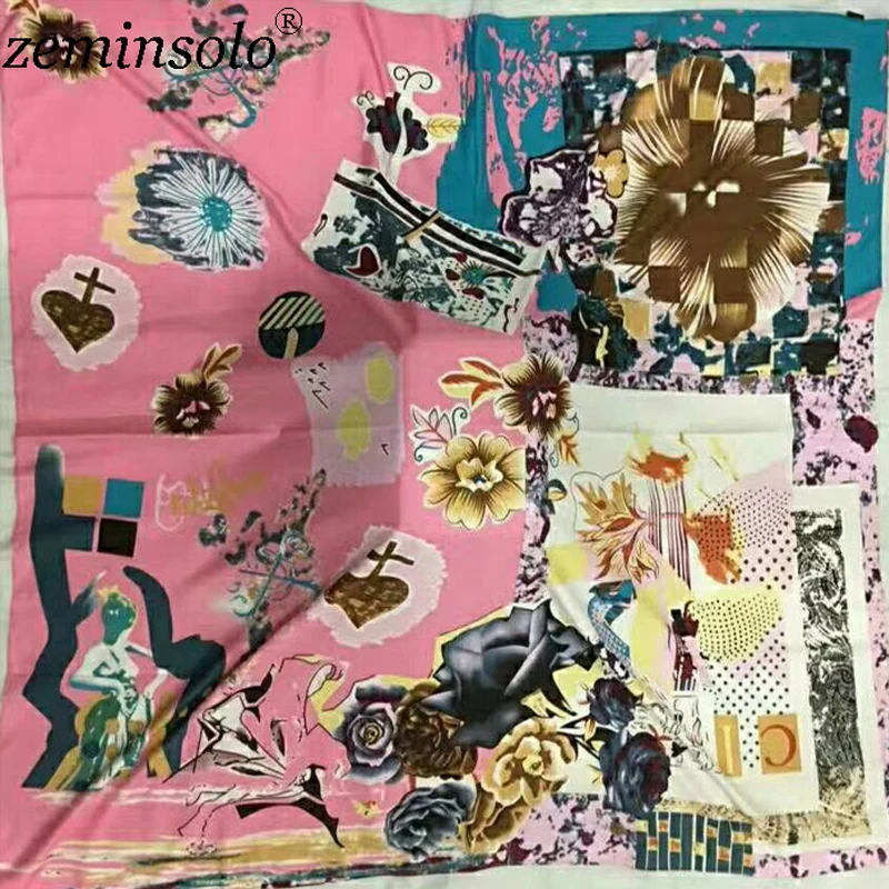 

2018 Luxury Brand 100% Silk Scarf Multicolor Square Scarves Paris Design Print Kerchief Women Neck Shawl Wrap Echarpe 130*130cm