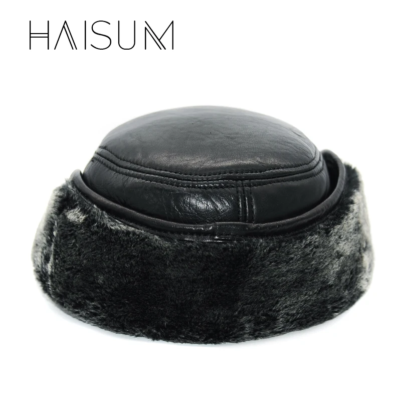 Haisum, новая мода для мужчин скраб из натуральной кожи овчины папа зимняя теплая шапка бомбер/Кепка CS38