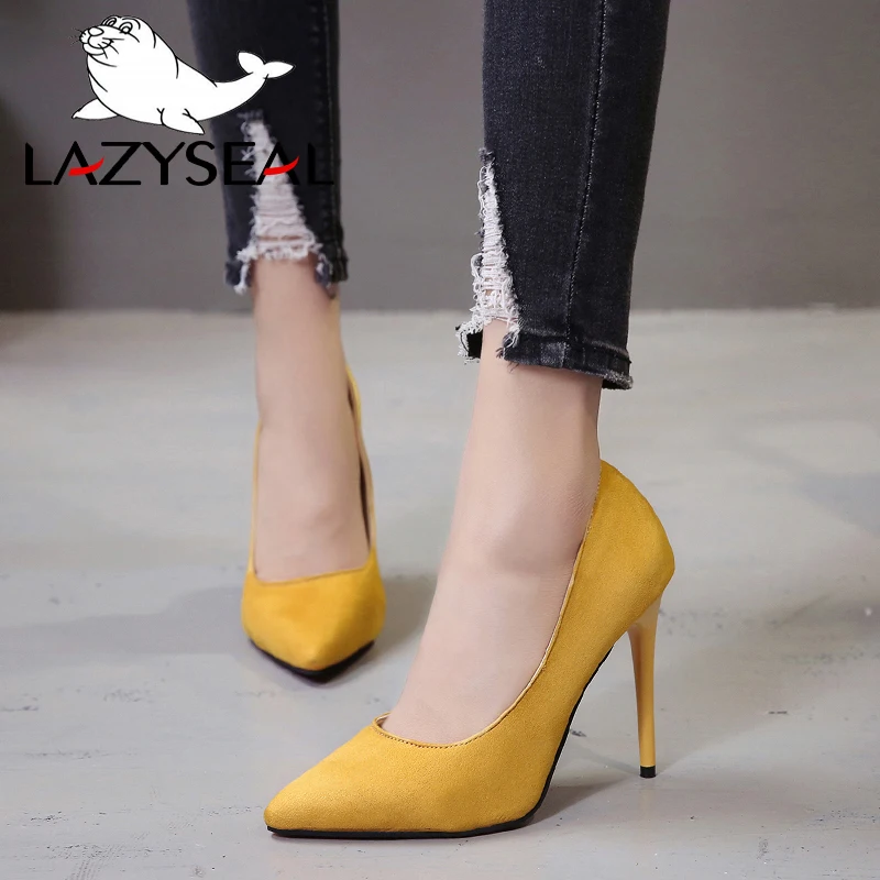 LazySeal/обувь; женские туфли-лодочки на шпильке; Простые сандалии из искусственной замши; однотонные; коллекция года; босоножки без застежки на высоком каблуке 11 см; женские пикантные туфли-лодочки