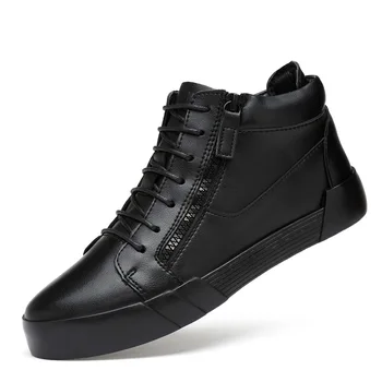 

Men's Skateboarding Shoes Winter Thermal Zipper Genuine Leather Outdoor Sport Plate Boots Jogging High Upper Sneakers Size 37-44