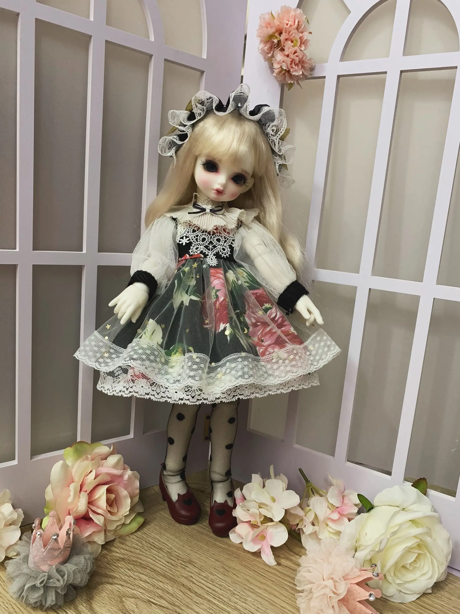 BJD одежда 1/6 платье для куклы платье с большим цветком+ повязка для волос для 1/6 1/4 BJD кукла 1/6 Blyth кукла аксессуары благородная юбка
