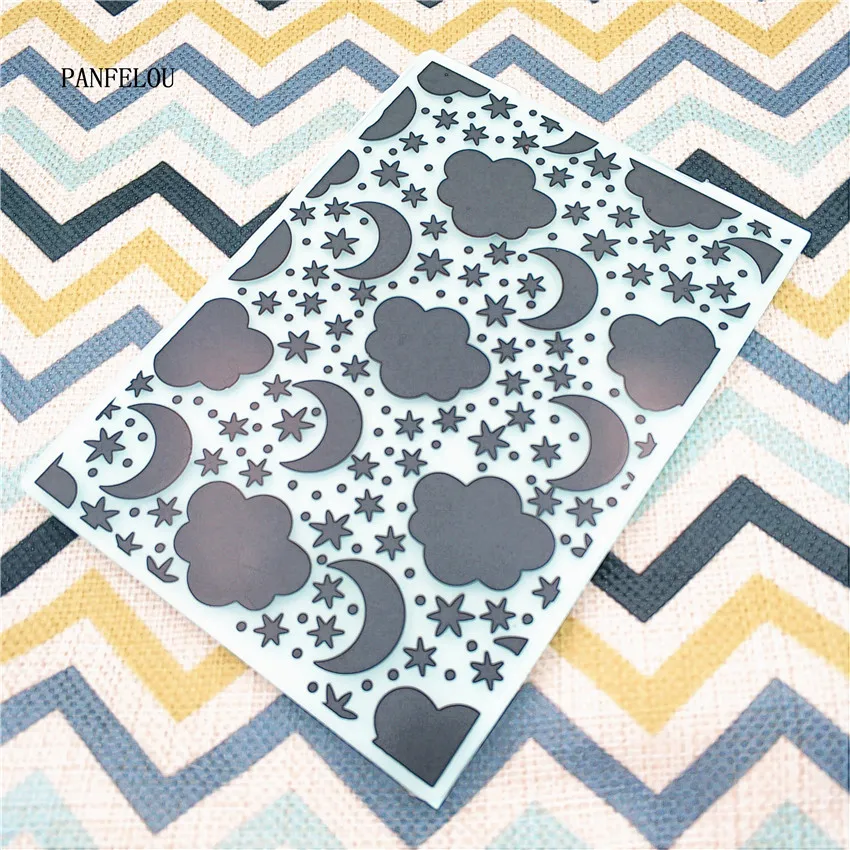 

PANFELOU moon the stars Embossing folders Plastic For Scrapbooking DIY Template Fondant Cake Photo Album Easter Card Making
