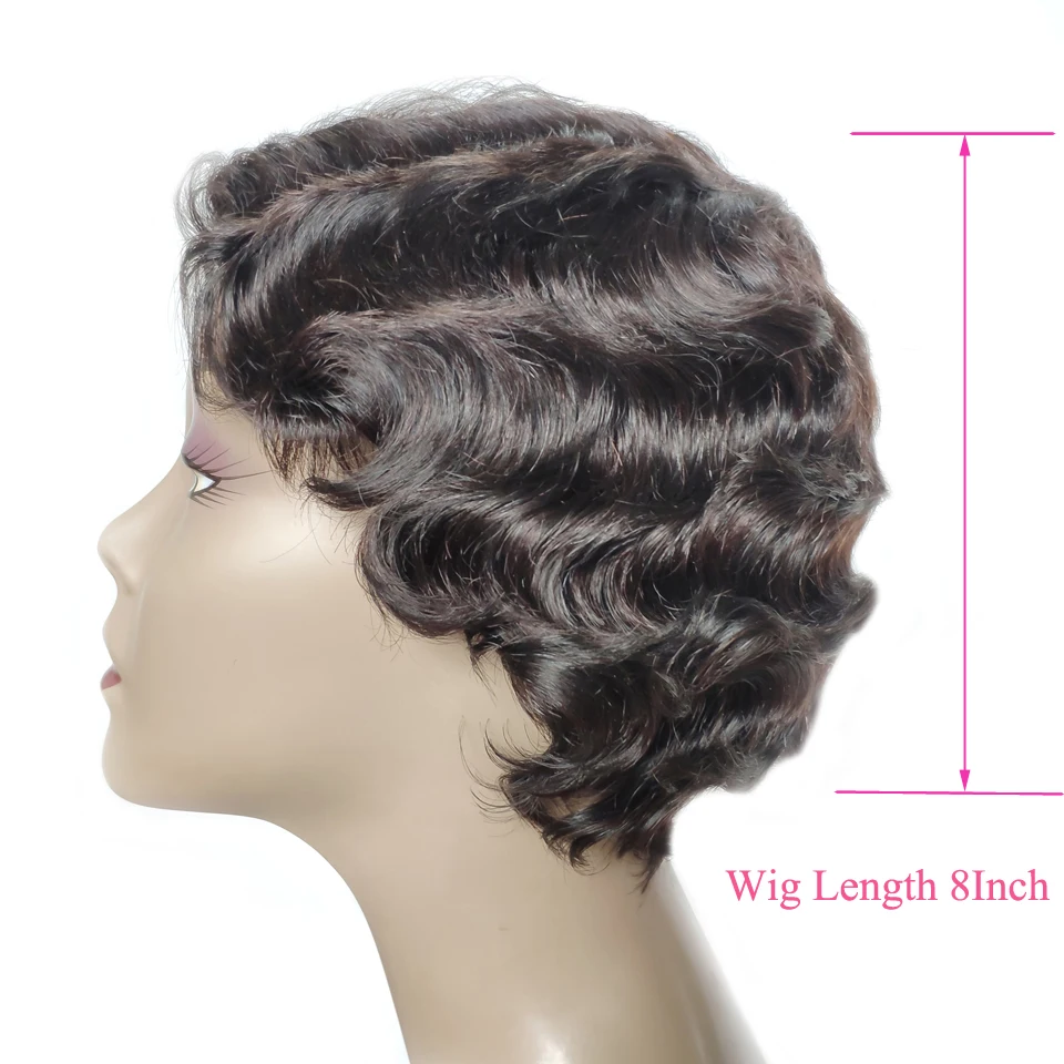 

Superfect Short Human Hair Wigs For Women Ocean Wave Remy Natural Color Human Hair Wig 8Inch Brazilian Wig